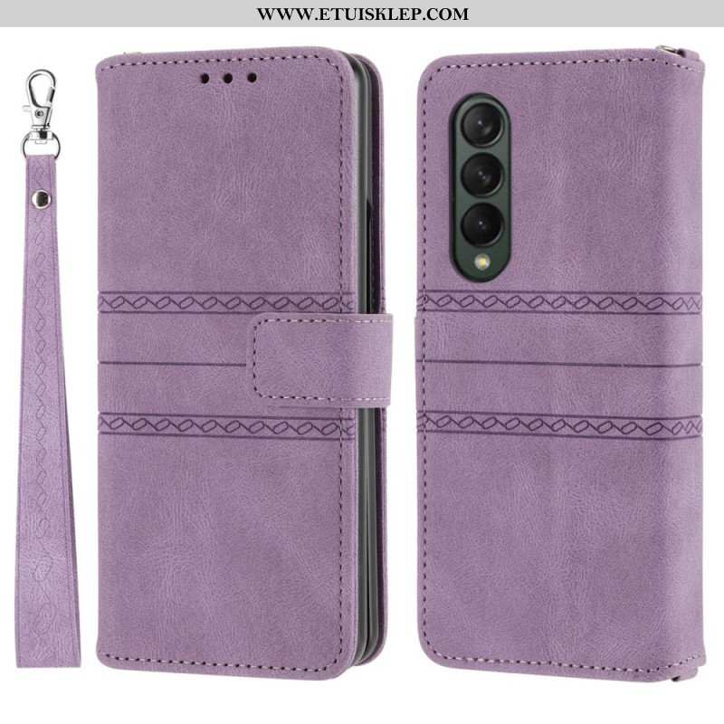 Etui Folio do Samsung Galaxy Z Fold 4 Wzór Paska Ze Sztucznej Skóry